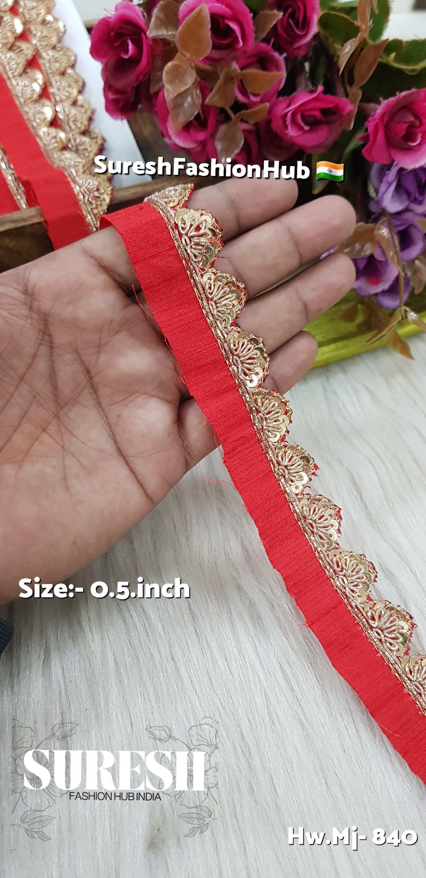 Red Zardosi Scalloped Border – Mj-840