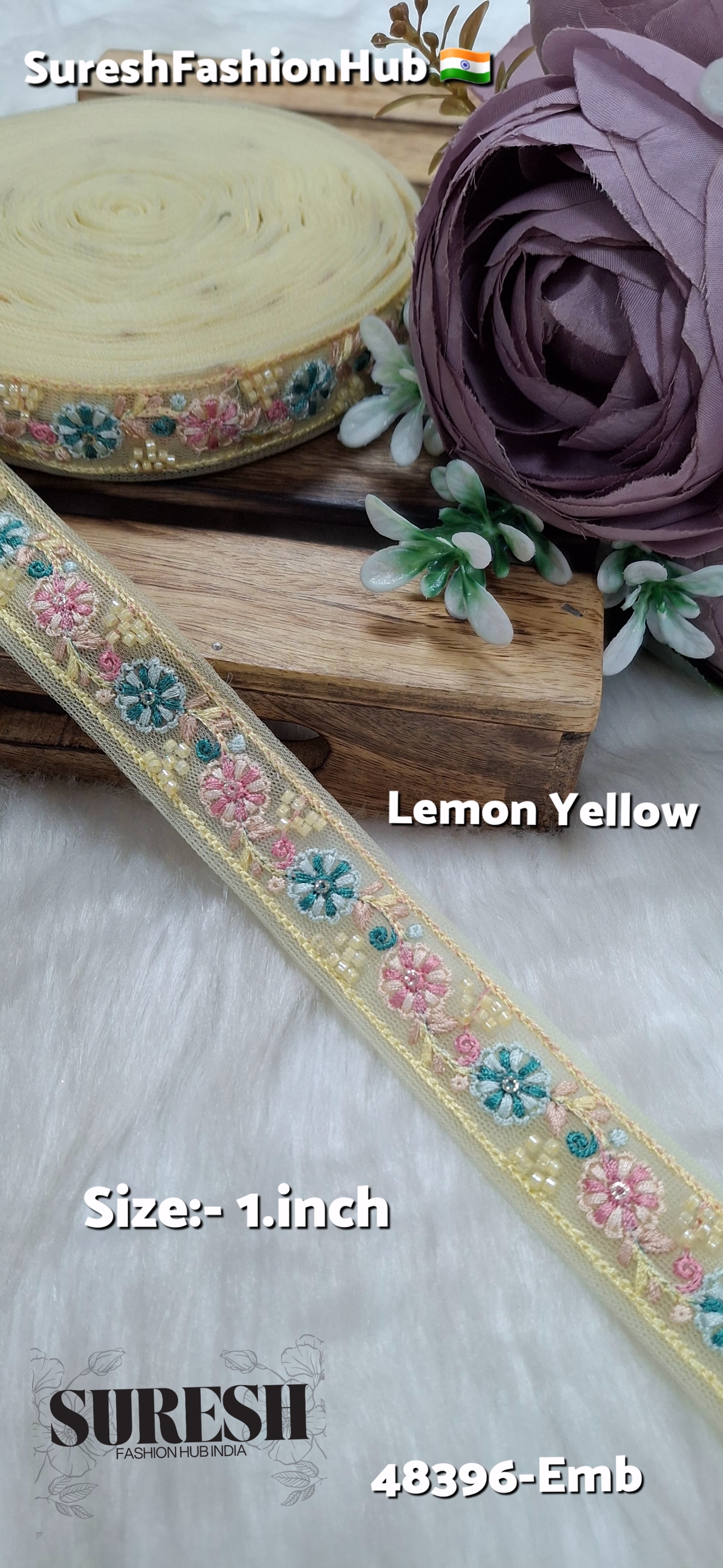 Lemon Multicolor Thread Bead Embroidery Lace