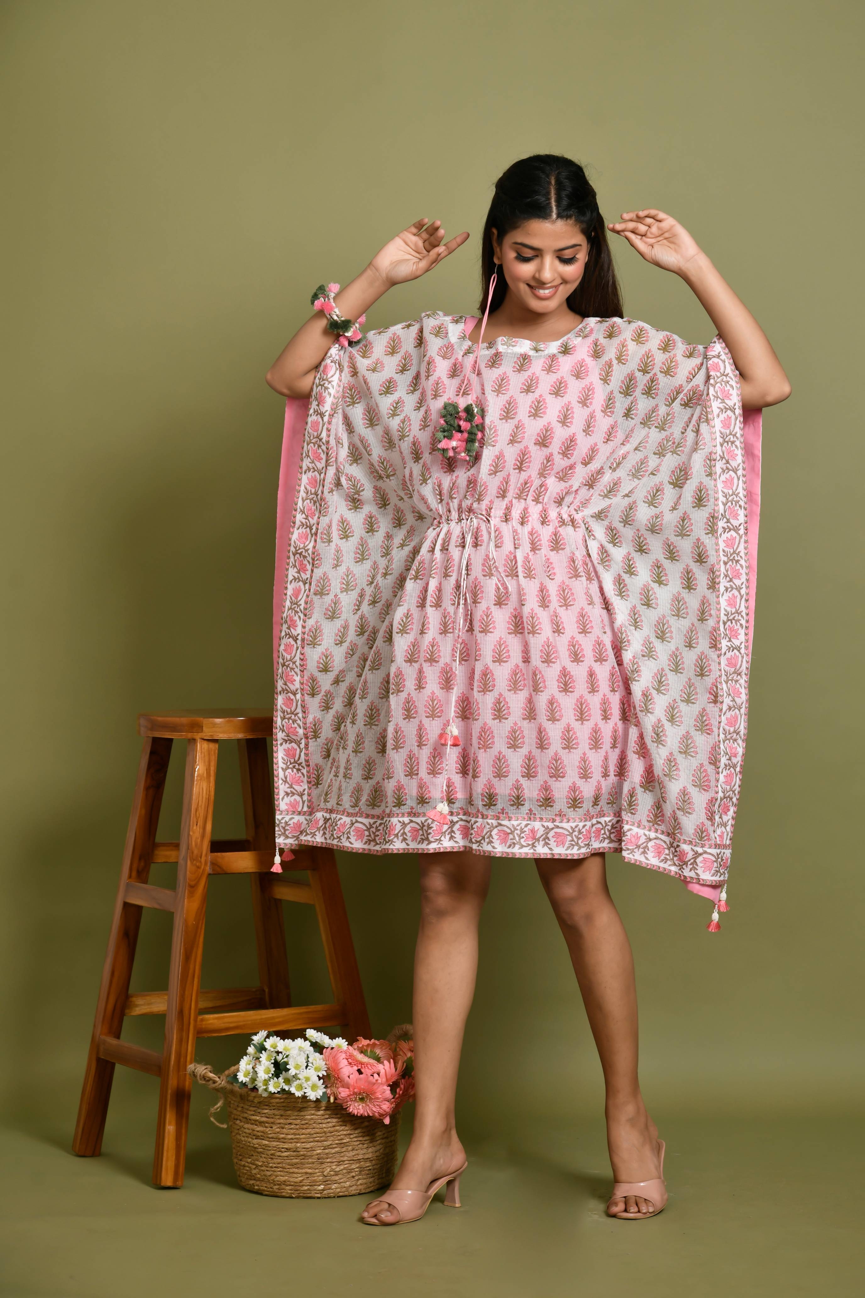 KAARAH BY KAAVYA | Kota Doriya Short Kaftan Dress undefined