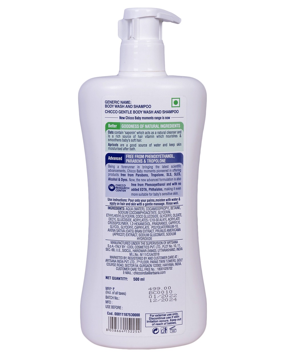 KIDS BABY WASH CHICCO CHICCO BM GEN BODYWASH &SHAM 500ML