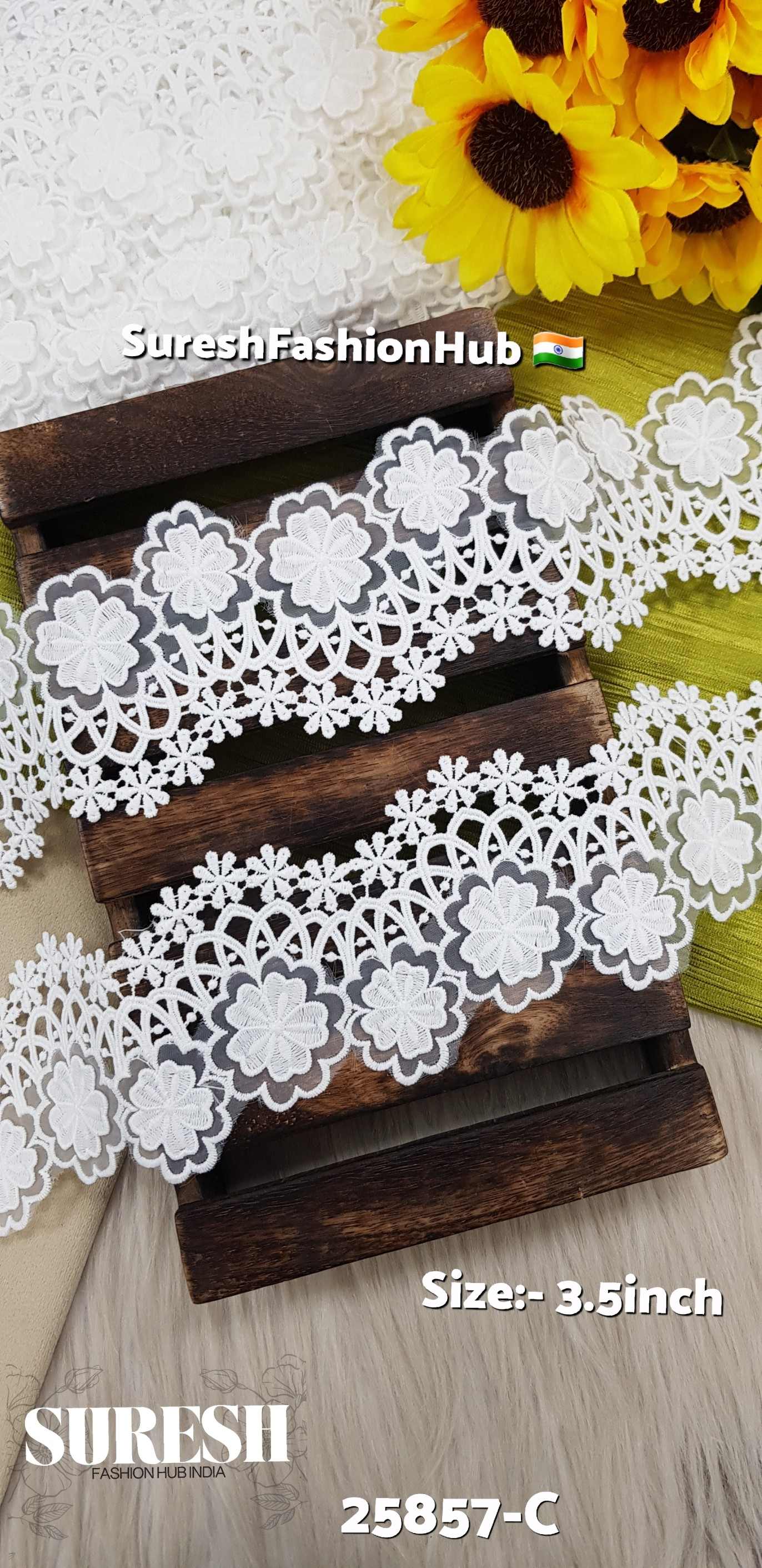 White Floral GPO & Organza Border Lace – Design No. 25857-C