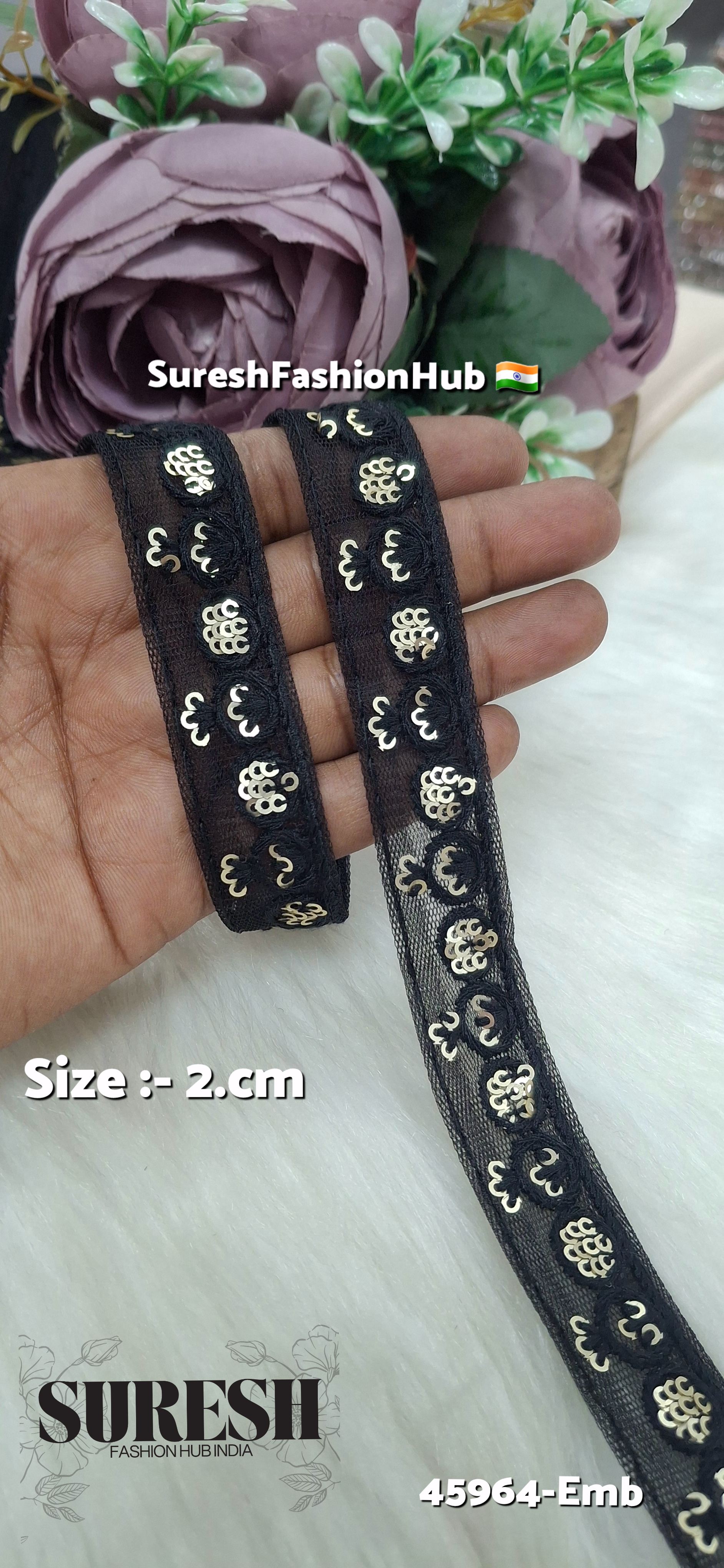 Black Tone-on-Tone Net Embroidery Lace