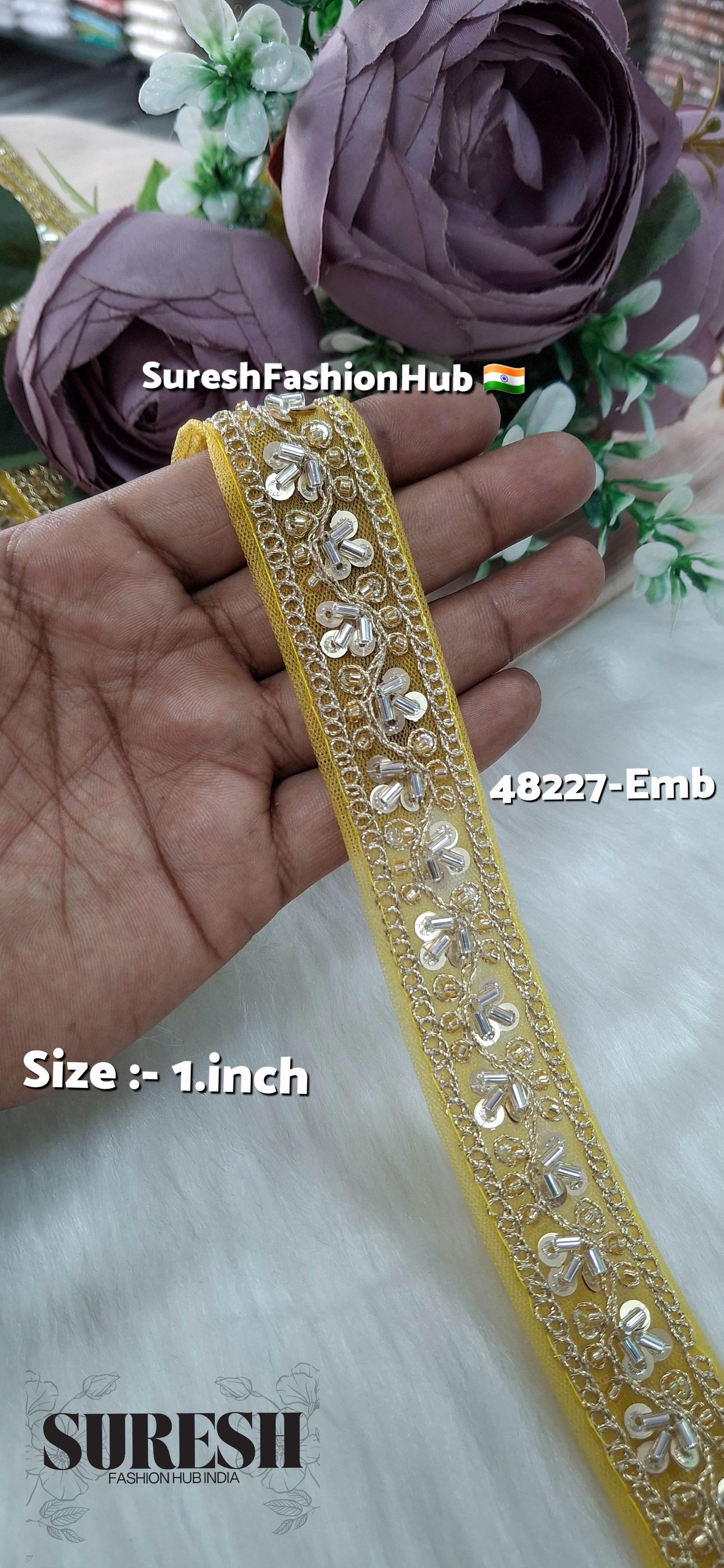 Yellow Pearl Embroidery Net Lace