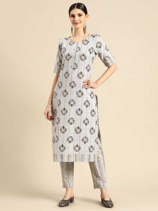 Grey printed Kurta with Trousers