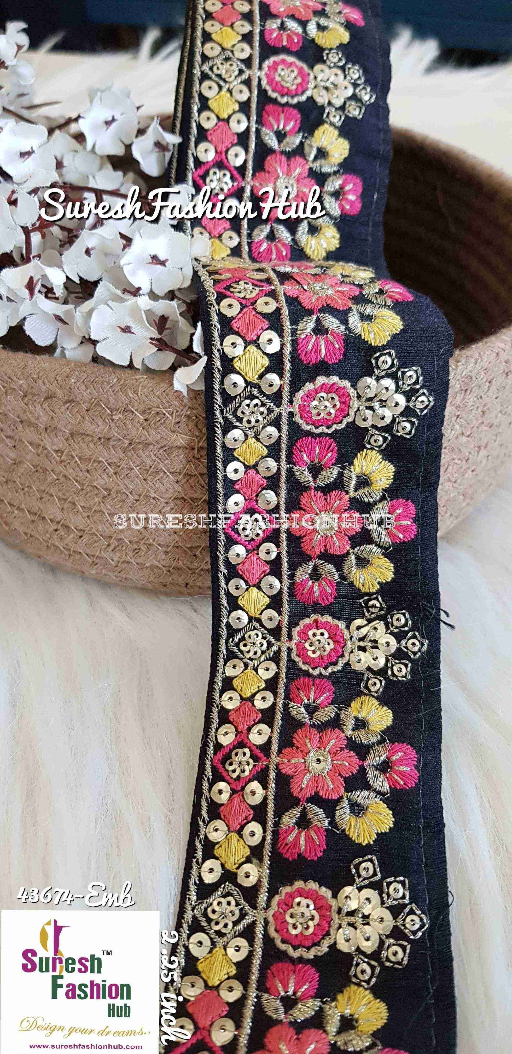 Fine Peachy Pink Mix Floral Embroidered Trim