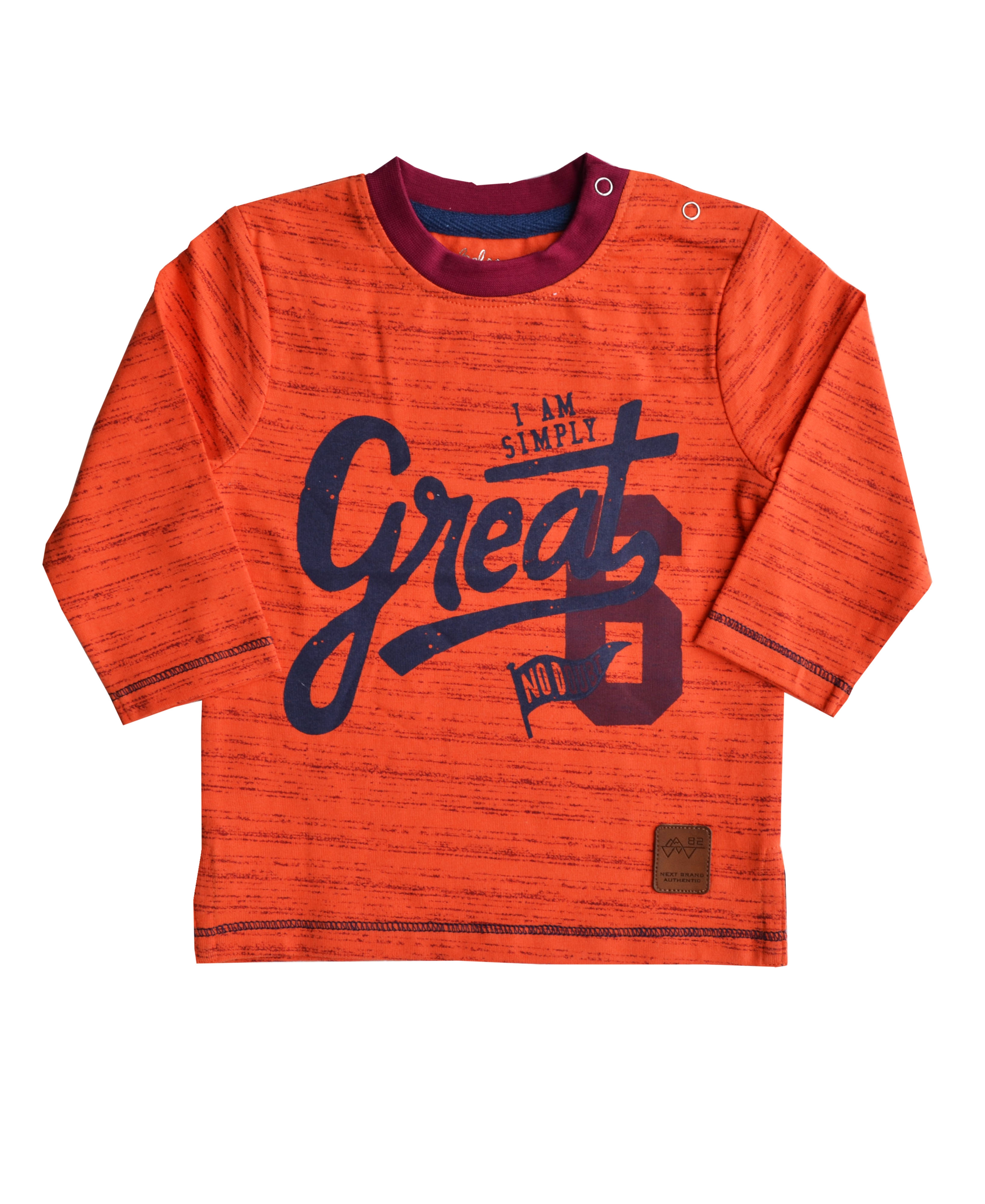 GREAT Print on Orange Long Sleeves T-Shirt (100% Cotton Single Jersey)