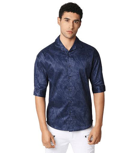 Hemsters | Hemsters Men Printed Casual Blue Shirt