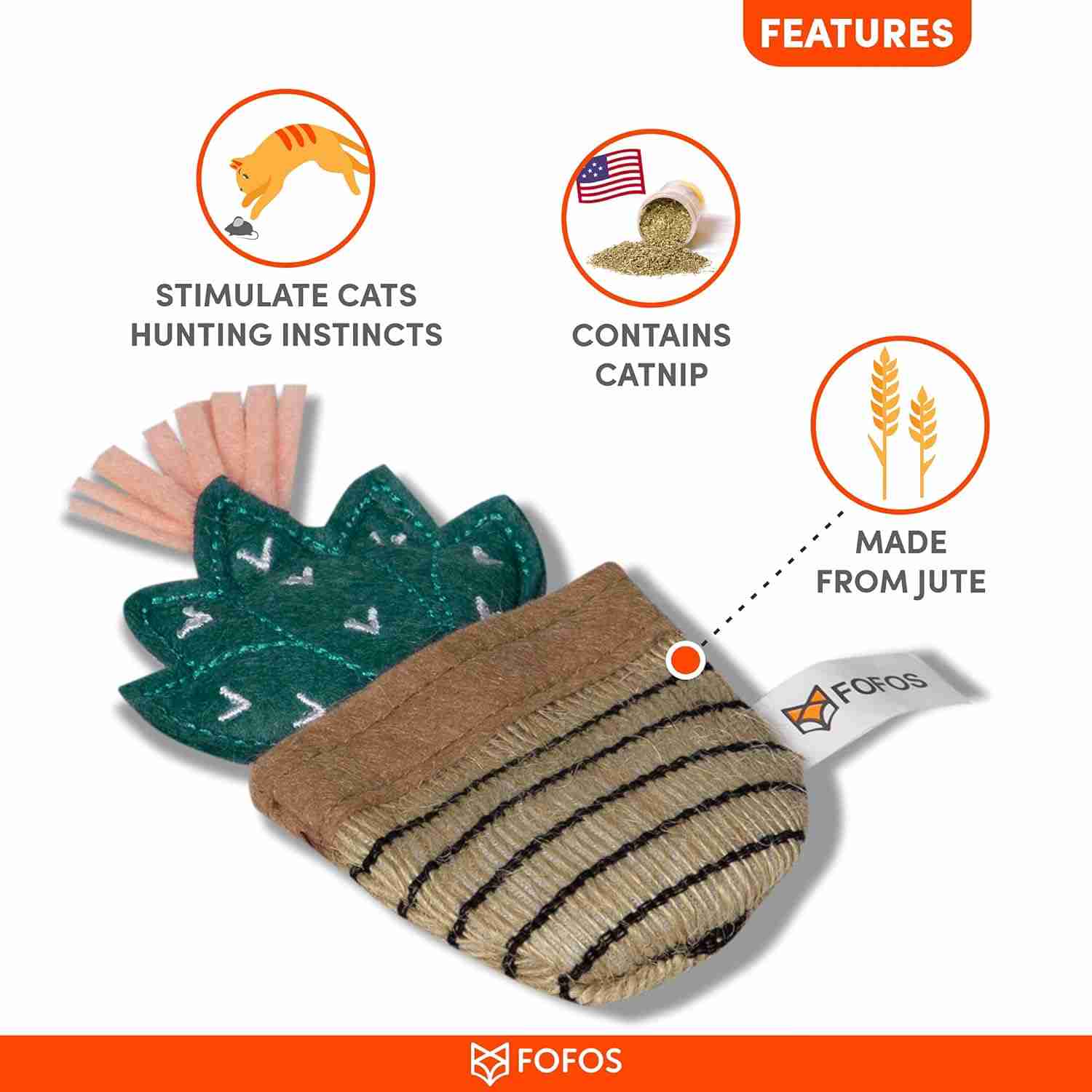 Barkbutler Fofos Cat Toys Dark Green Cactus for Cats