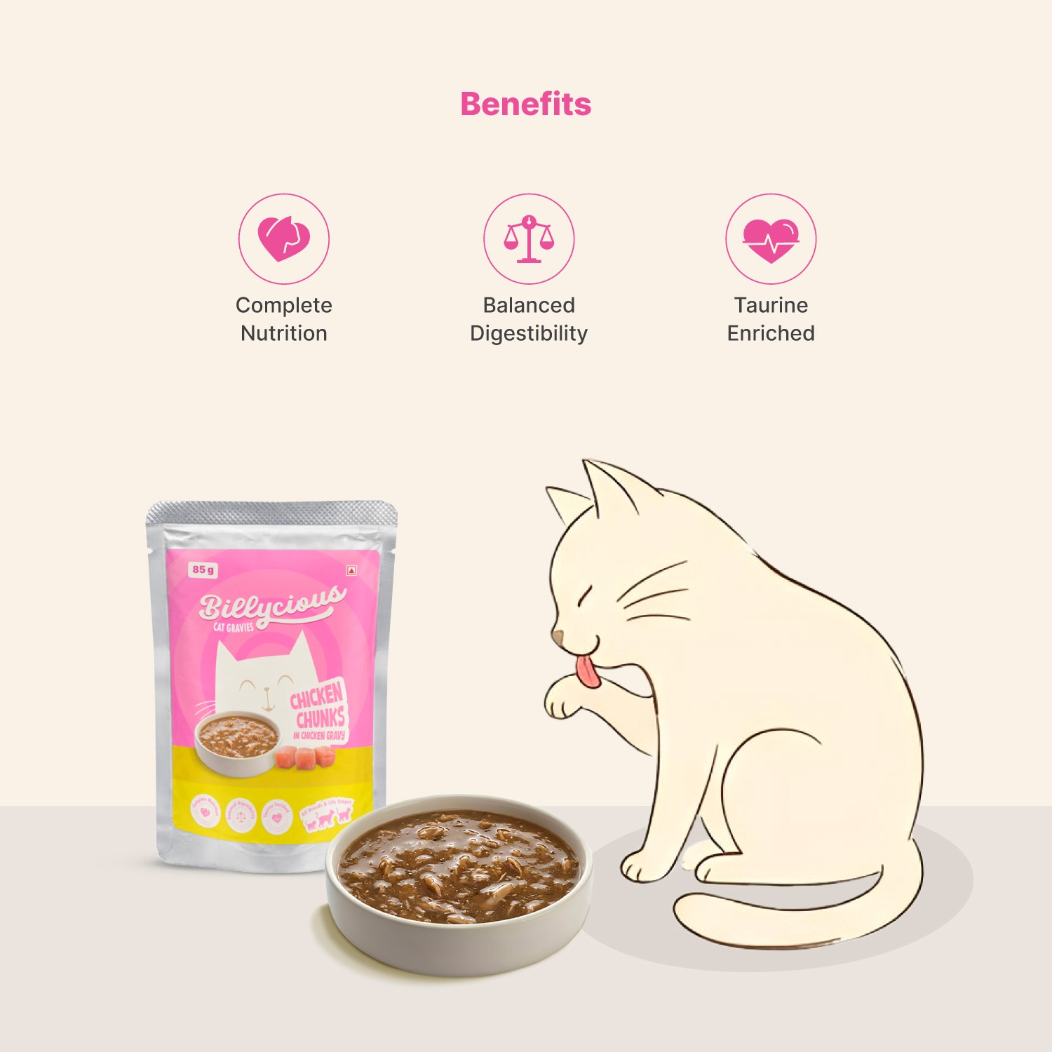 Billycious Chicken Chunks in Chicken Gravy Wet Cat Food, 85g