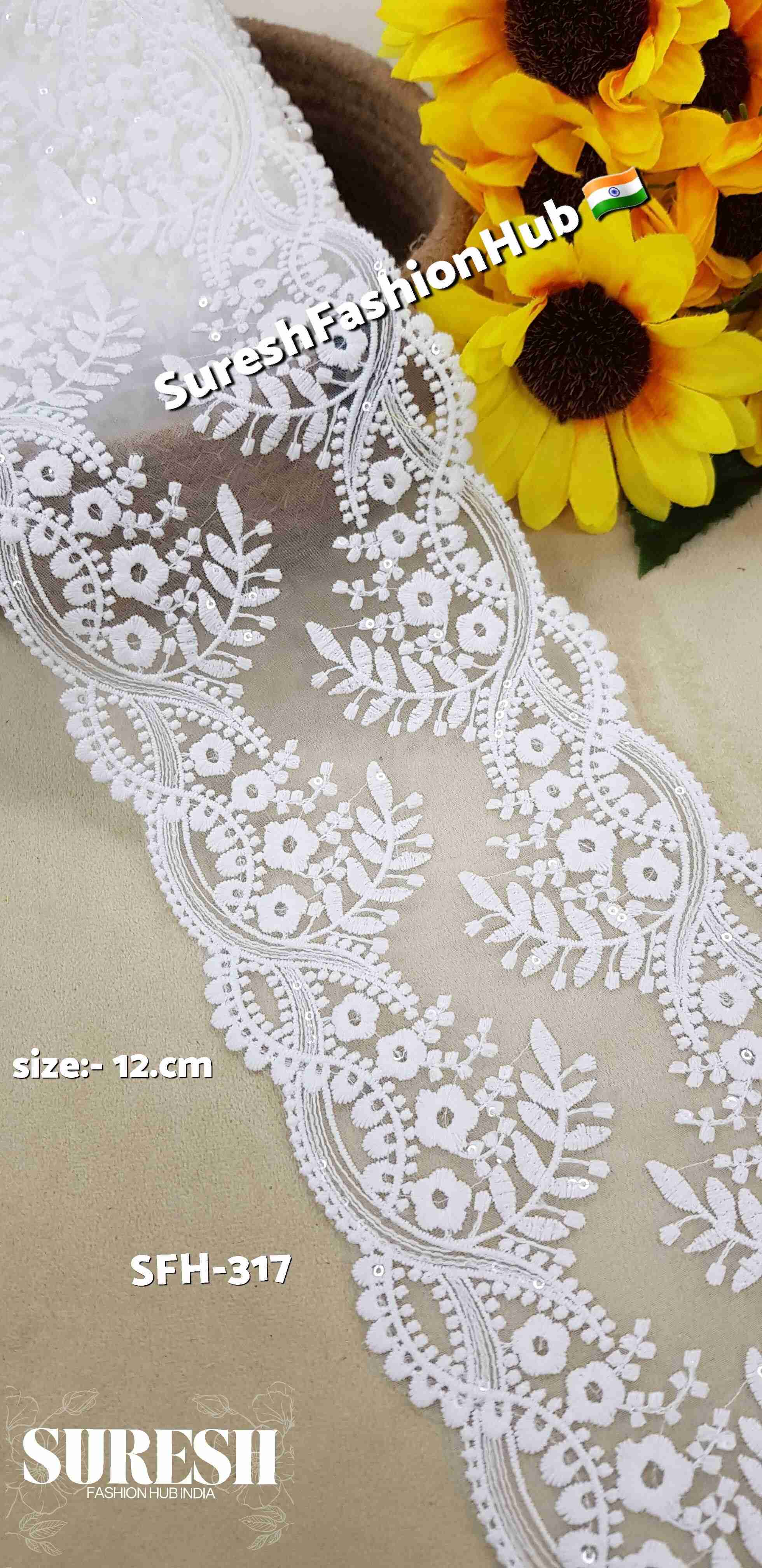 White Double-Sided Organza GPO Lace with Transparent Sequins
