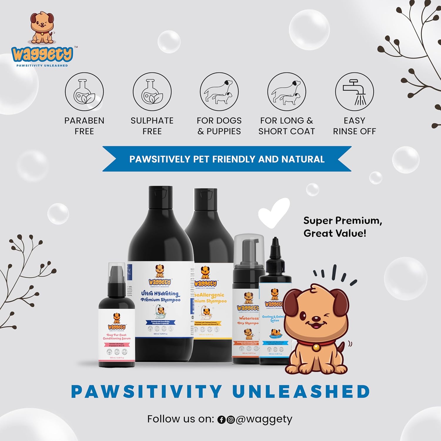 Waggety Ultra Hydrating Premium Dog Shampoo, 500ml