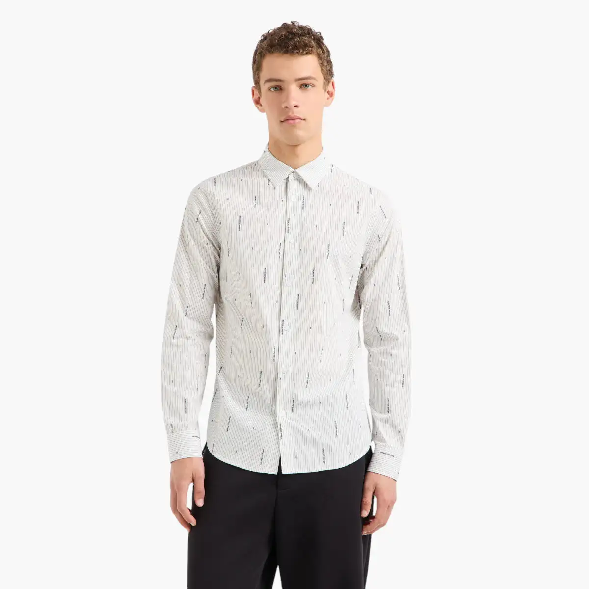 Slim Fit Jacquard All Over Logo Stretch Cotton Poplin Shirt