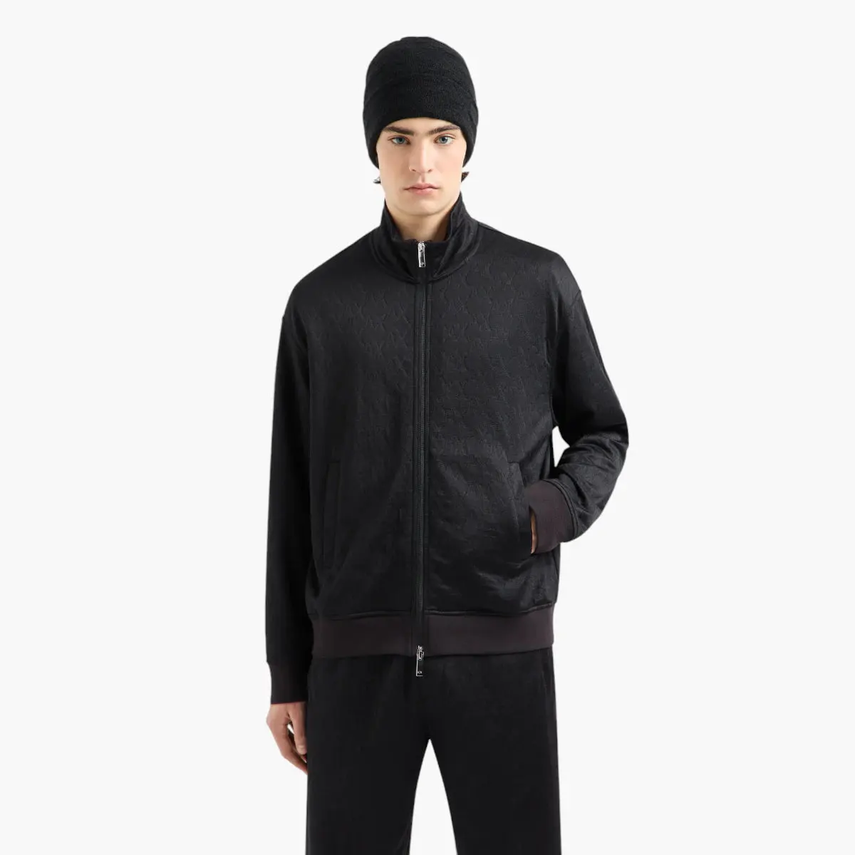 All Over Logo Regular Fit Cotton Jacquard Zipped Sweatshirt