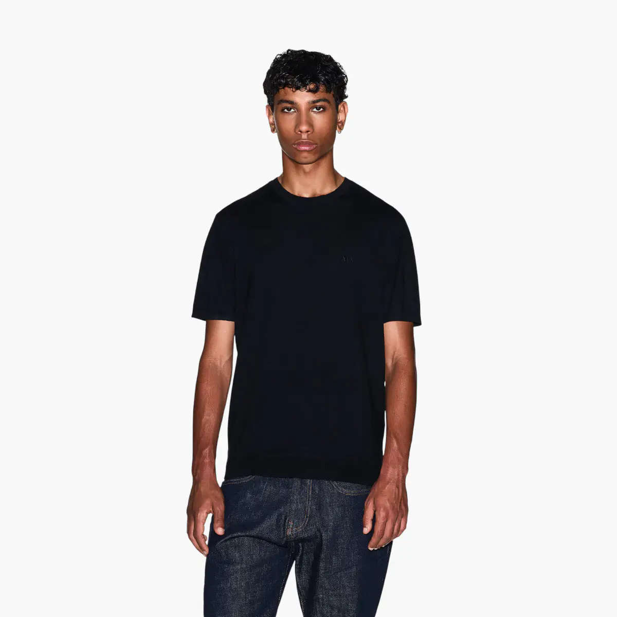 Regular Fit Round Neck Cotton Knit Pullover With Tonal Embroidered Logo