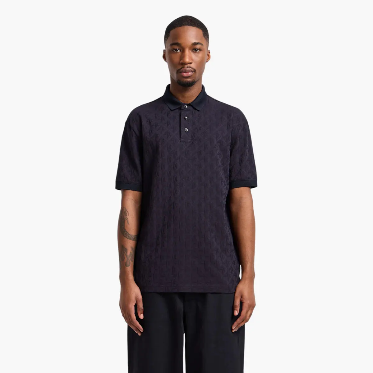 Regular Fit Monochromatic All Over Logo Cotton Polo Shirt