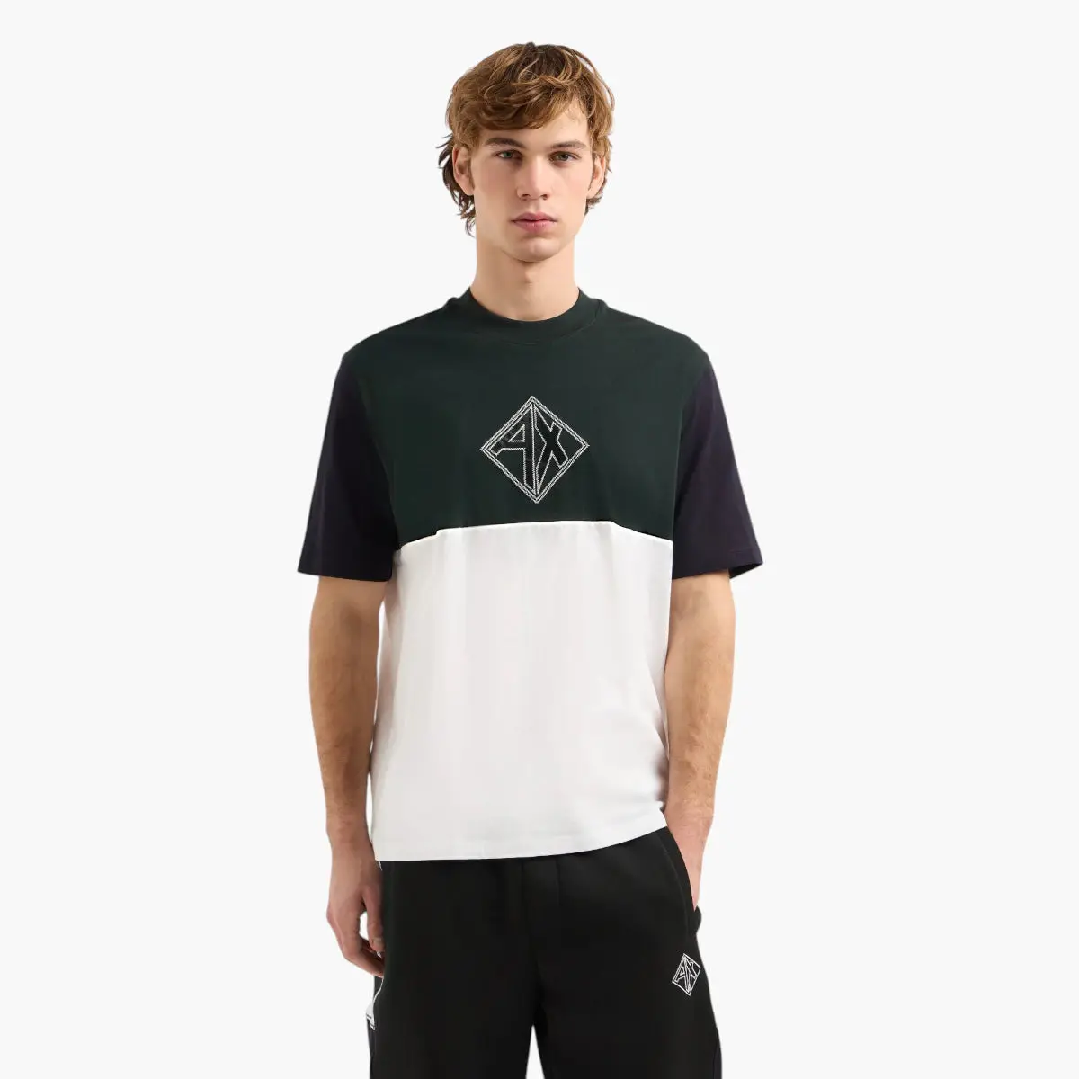 Regular Fit Cotton Crewneck Colour Block T-Shirt With Central Branding