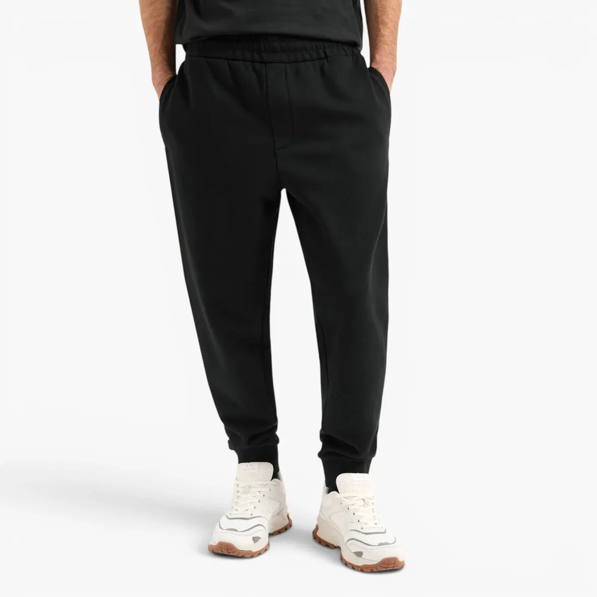 Regular Fit Cotton Trousers With Elasticated Waistband And Logo Patch