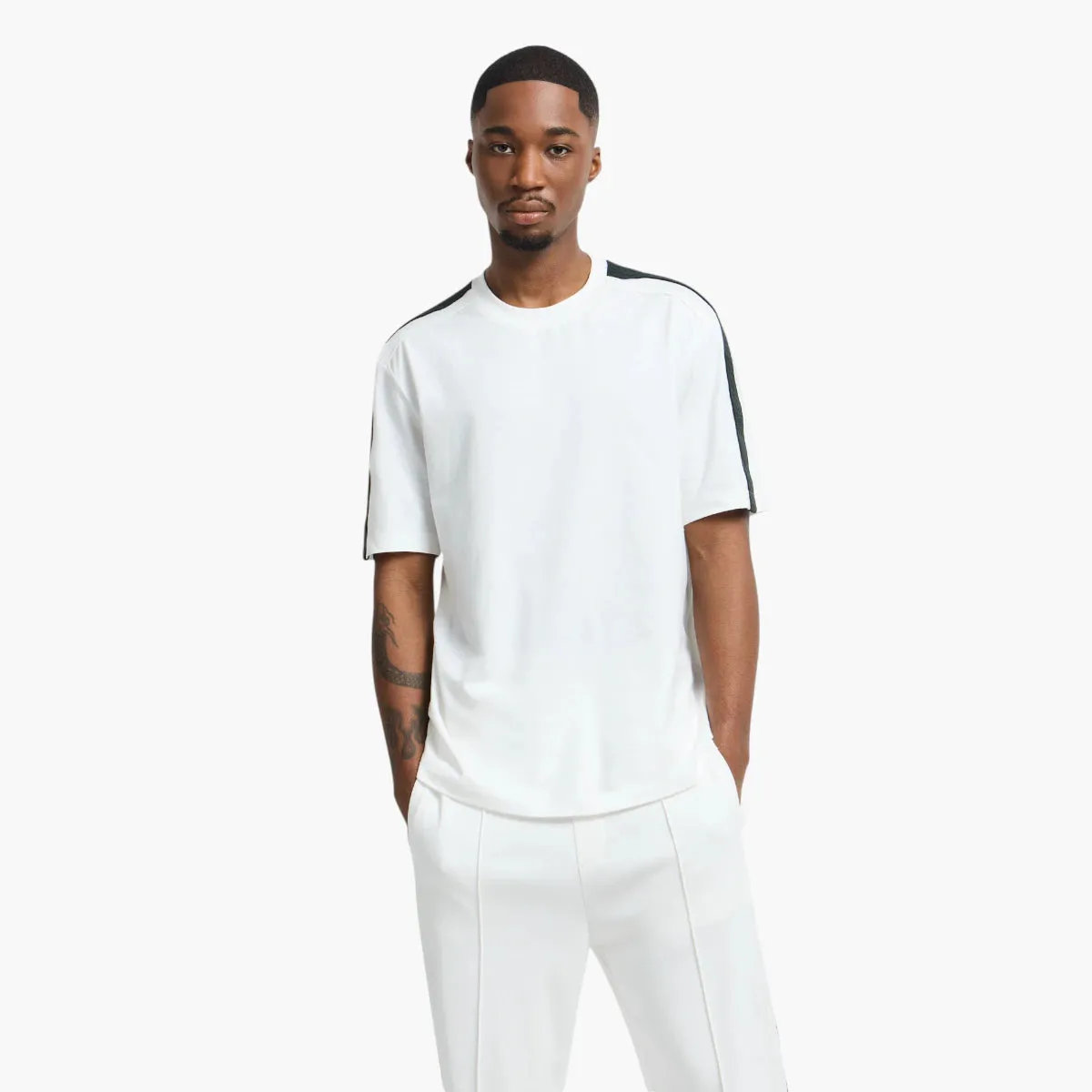 Regular Fit Cotton Crewneck T-Shirt With Contrasting Logo Tape