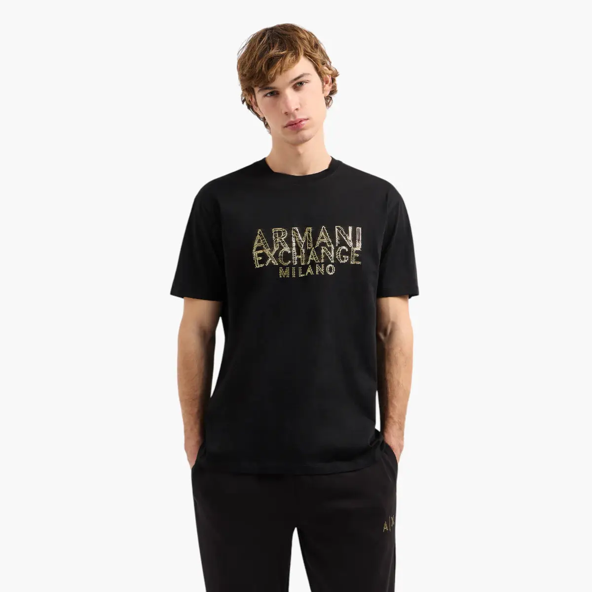 Regular Fit Cotton Crewneck T-Shirt With Blurred Brand Logo