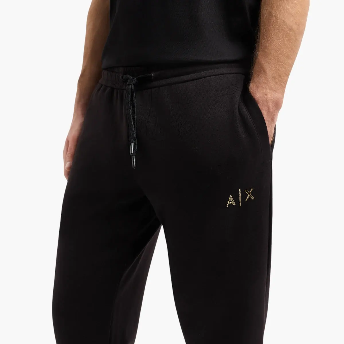 Regular Fit Cotton Joggers With Gold Rhinestone Branding