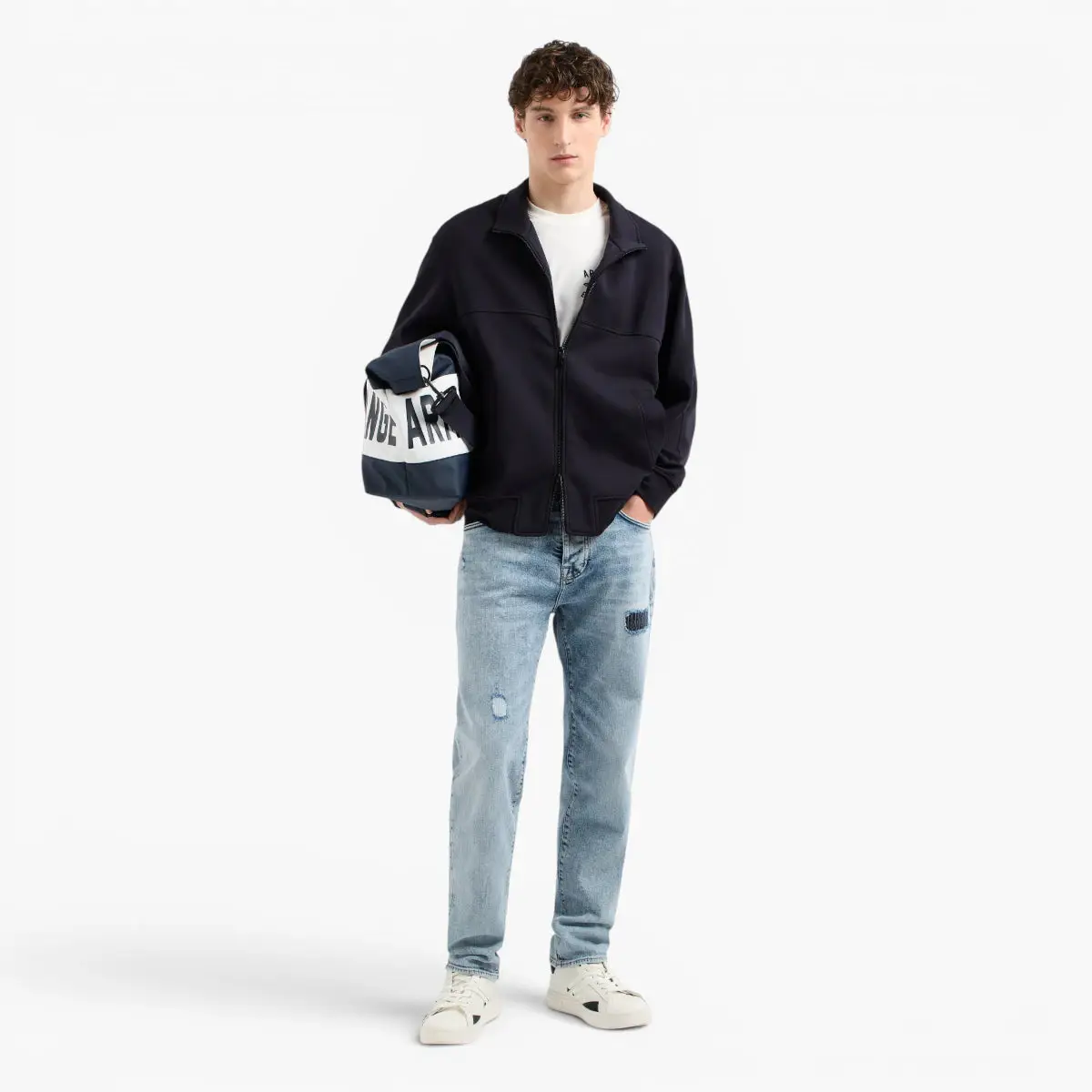 Blue Edition Regular Fit Stretch Cotton Sweatshirt With Full Zip Closure