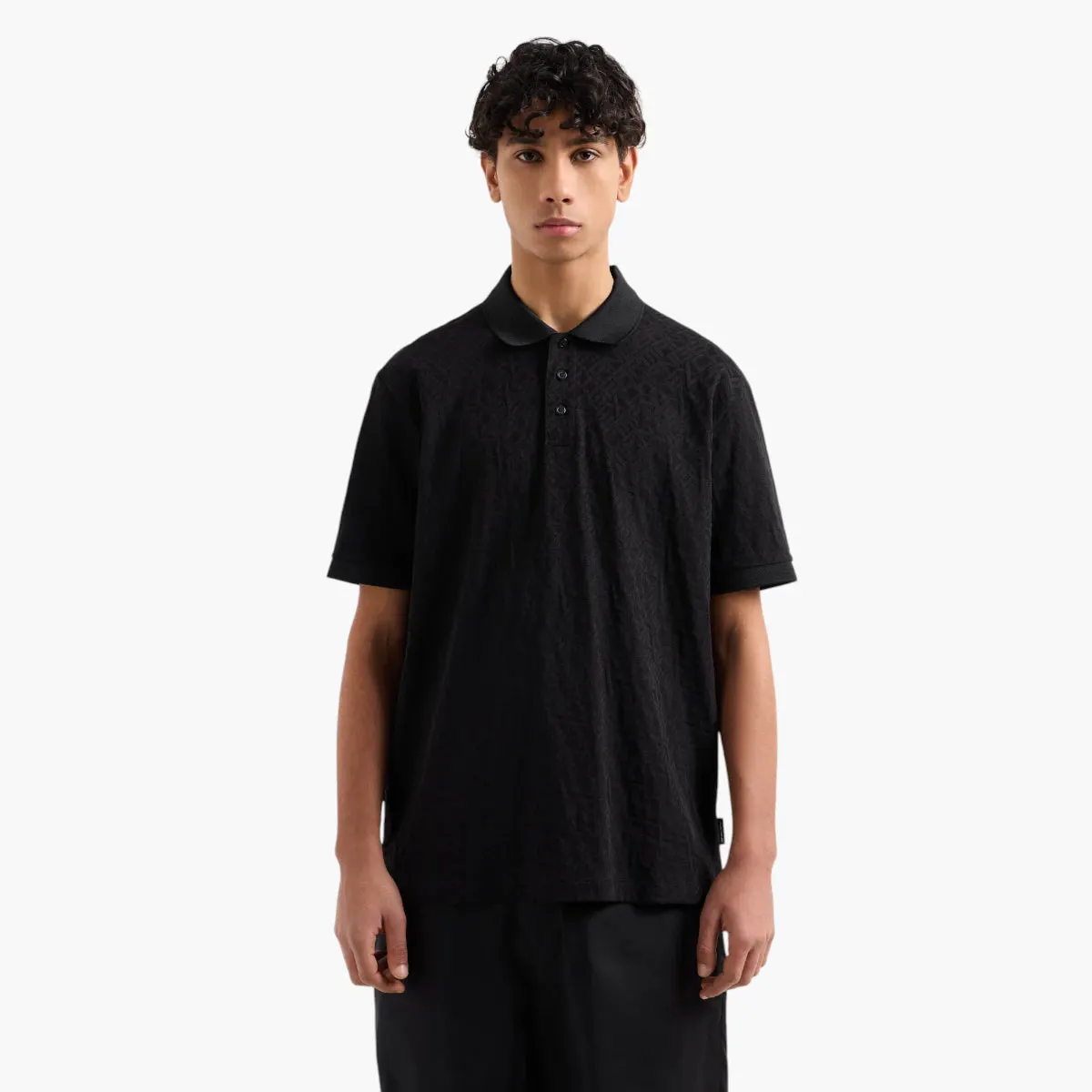 Regular Fit Tone-On-Tone All Over Logo Mercerised Cotton Polo Shirt