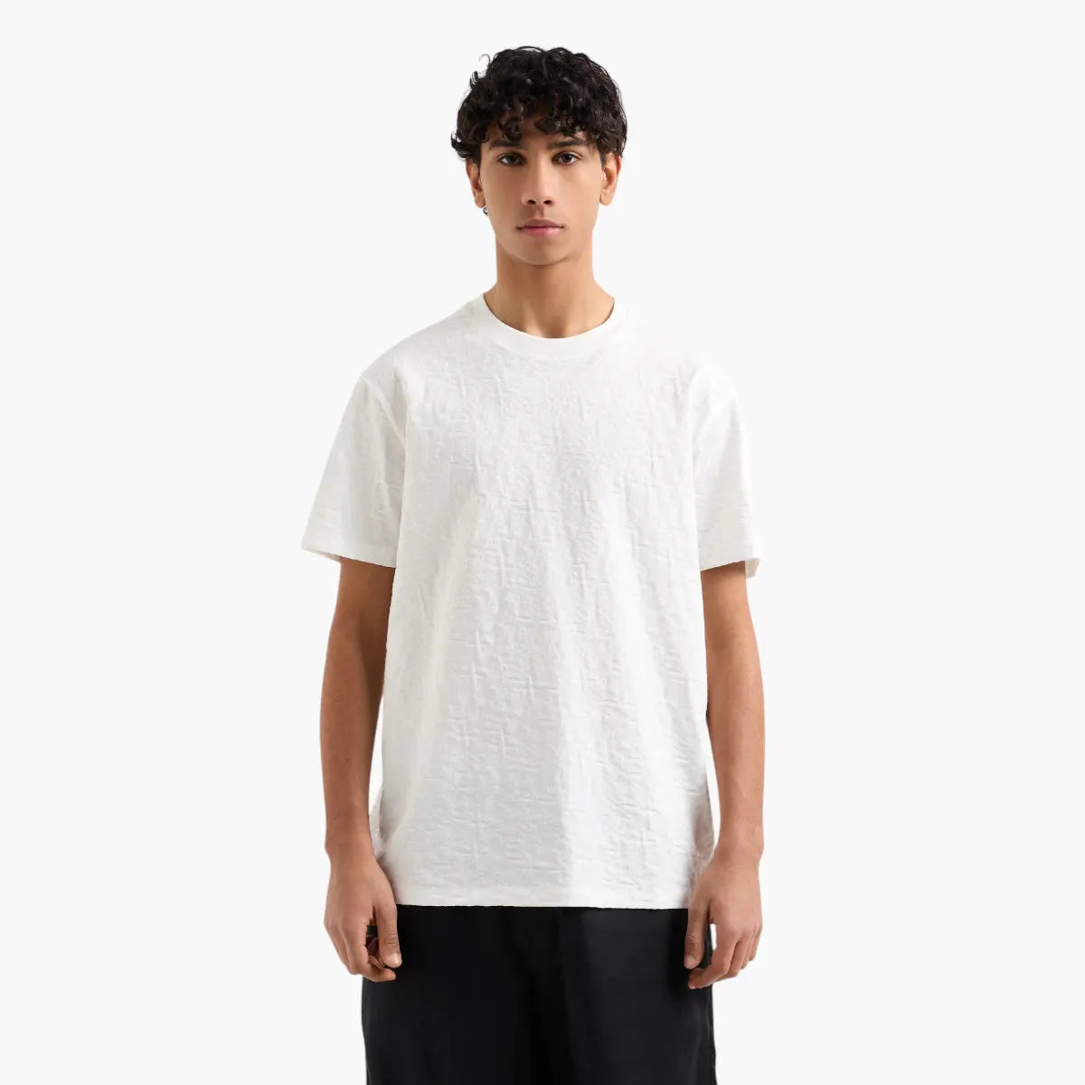 Regular Fit Tone-On-Tone All Over Logo Mercerised Cotton Crewneck T-Shirt