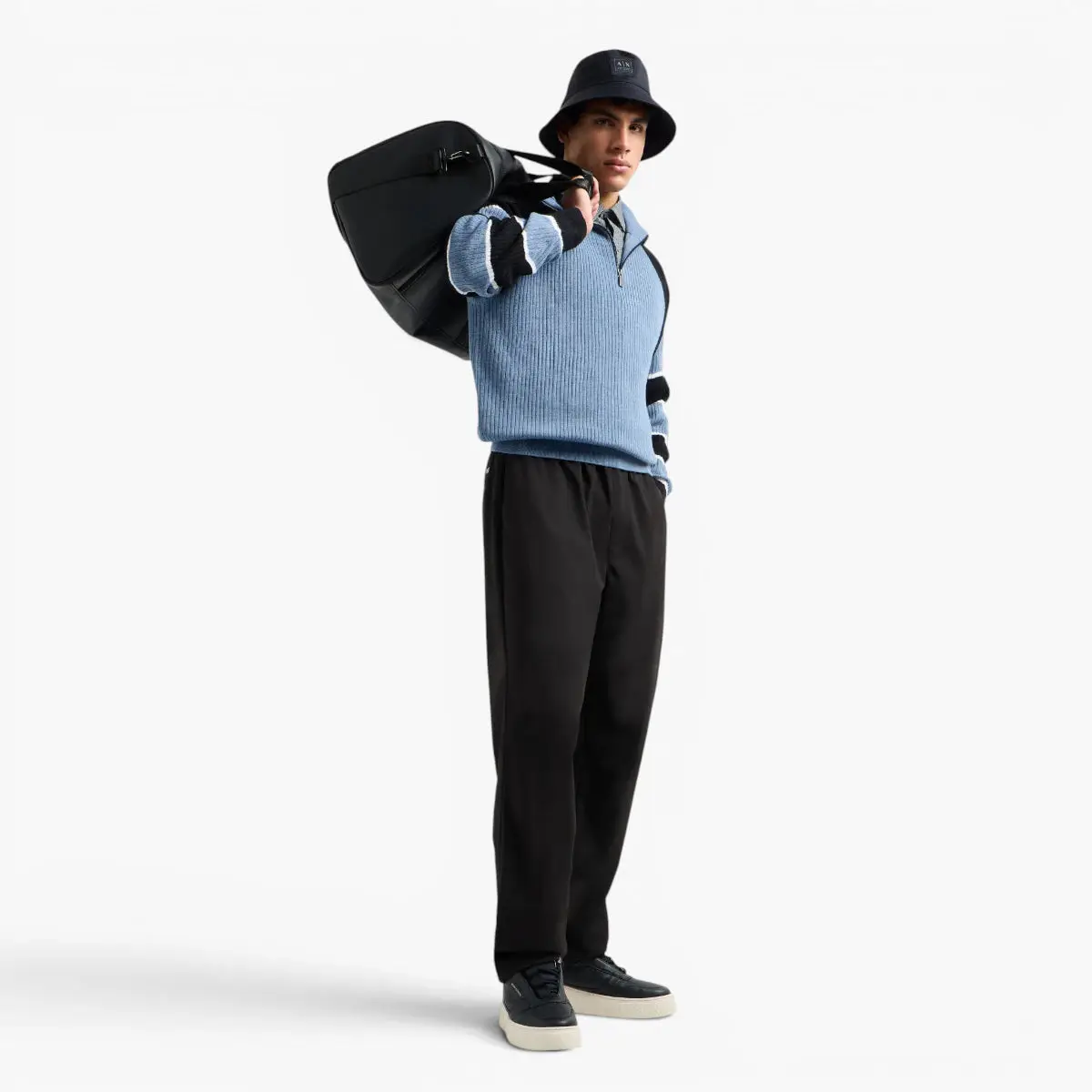 Quarter Zip Pullover With Raglan Striped Sleeves
