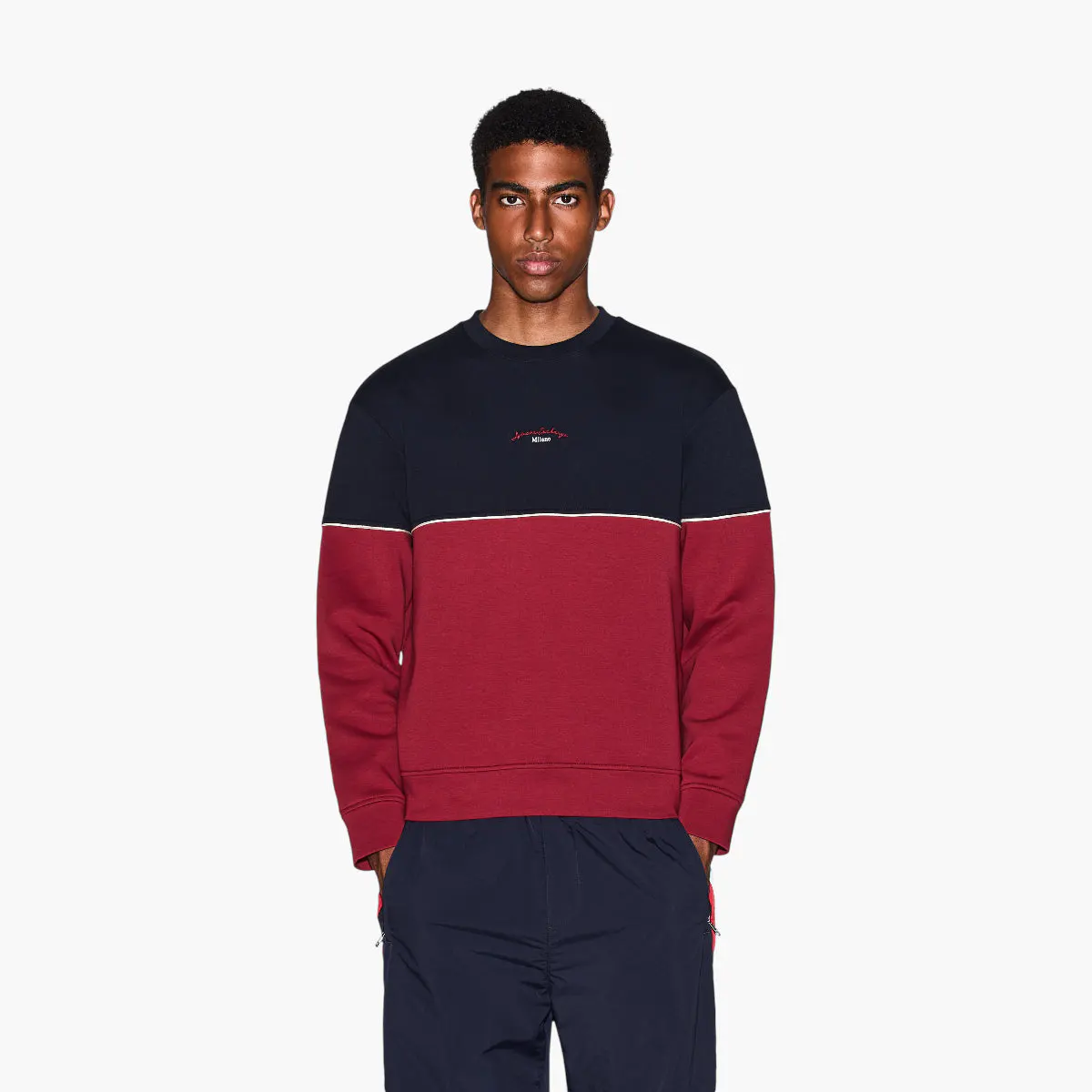 Regular Fit Two-Tone Cotton Sweatshirt With Embroidered Branding