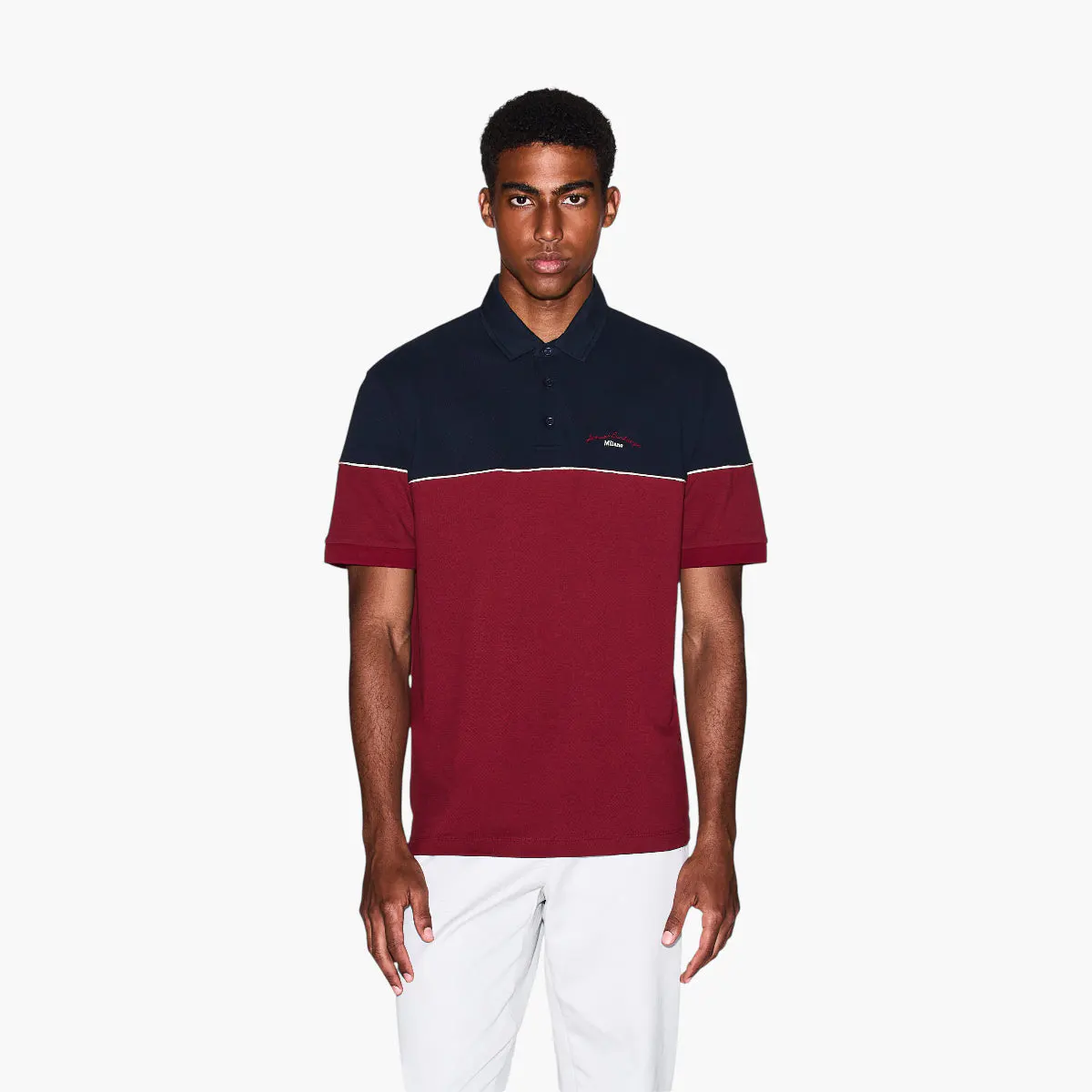 Regular Fit Two-Tone Cotton Polo Shirt With Embroidered Branding
