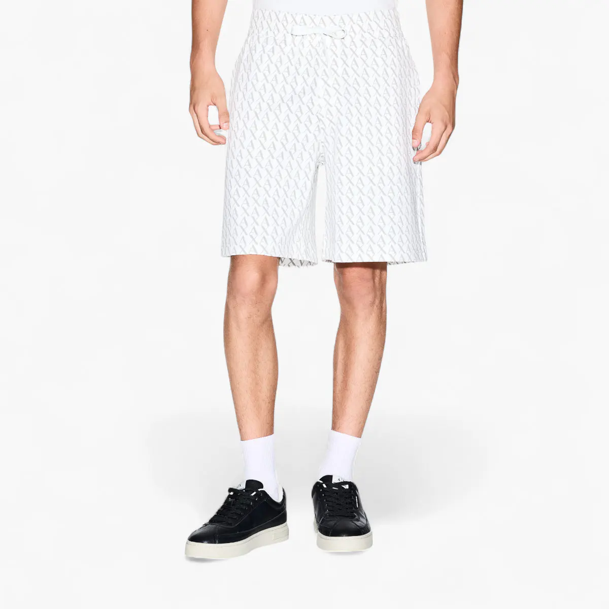 All Over Logo Cotton Shorts With Elasticated Waistband And Customised Drawstrings