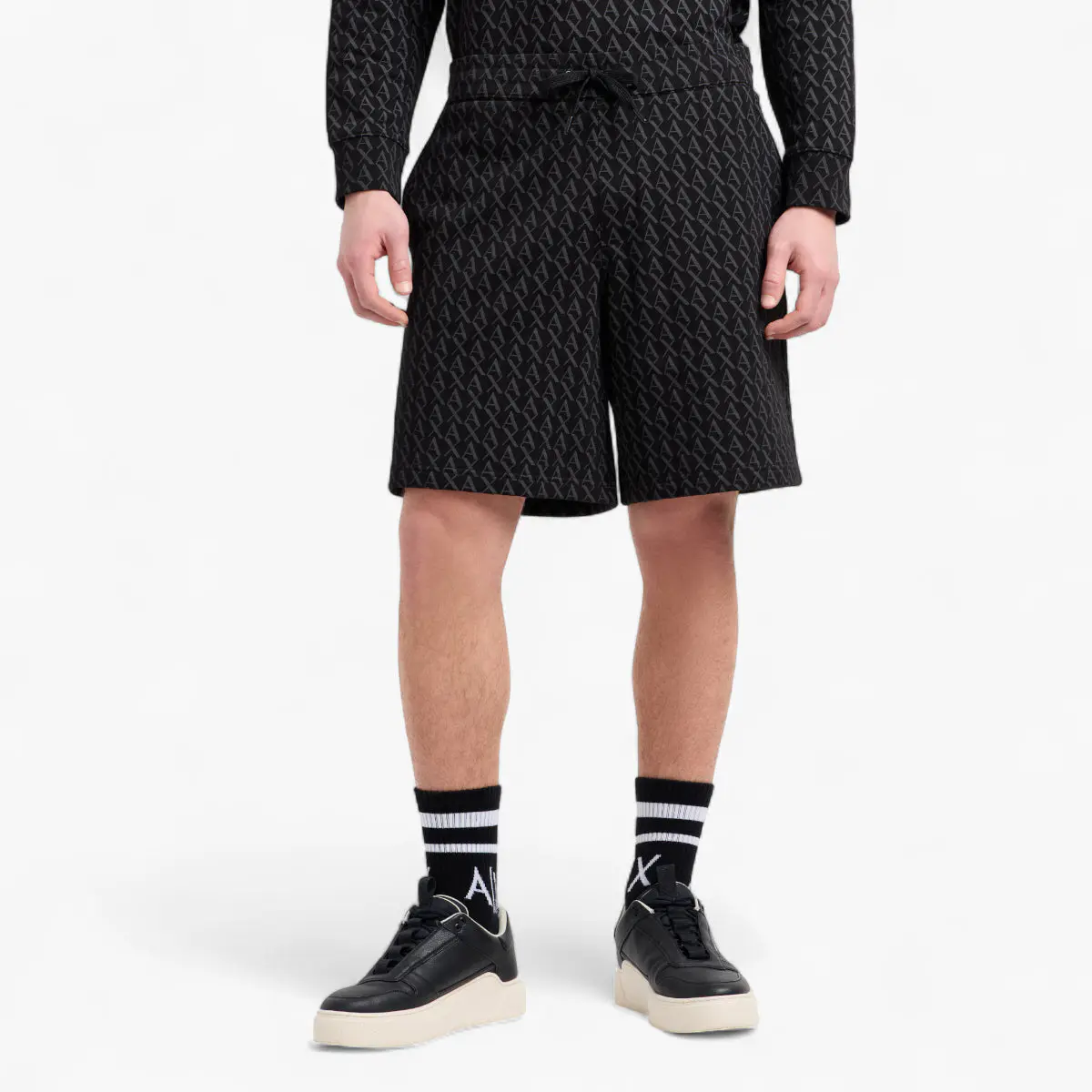 All Over Logo Cotton Shorts With Elasticated Waistband And Customised Drawstrings