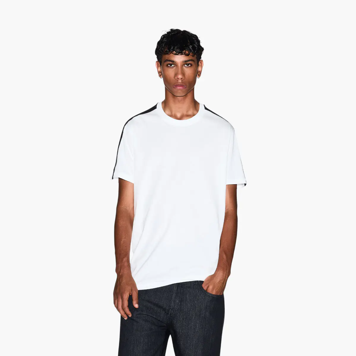 Regular Fit Cotton Crewneck T-Shirt With Contrasting Logo Tape