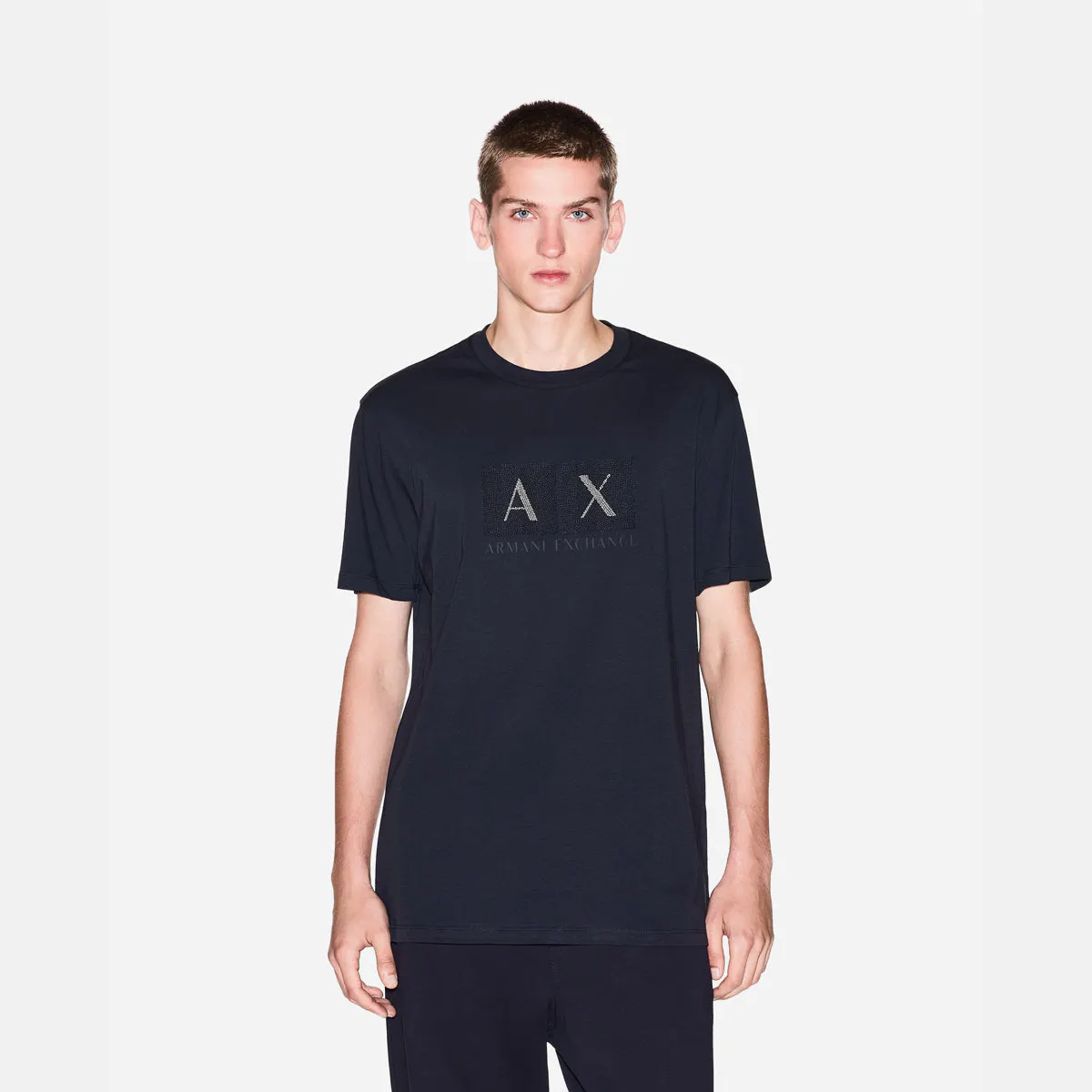Regular Fit Cotton Crewneck T-Shirt With Central Textured Branding