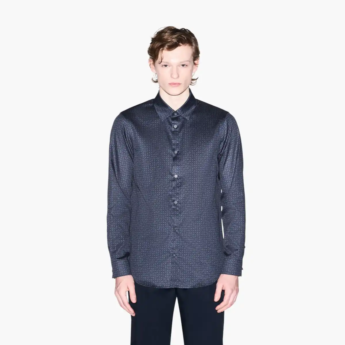 Regular Fit Monochromatic All Over Logo Button Down Shirt