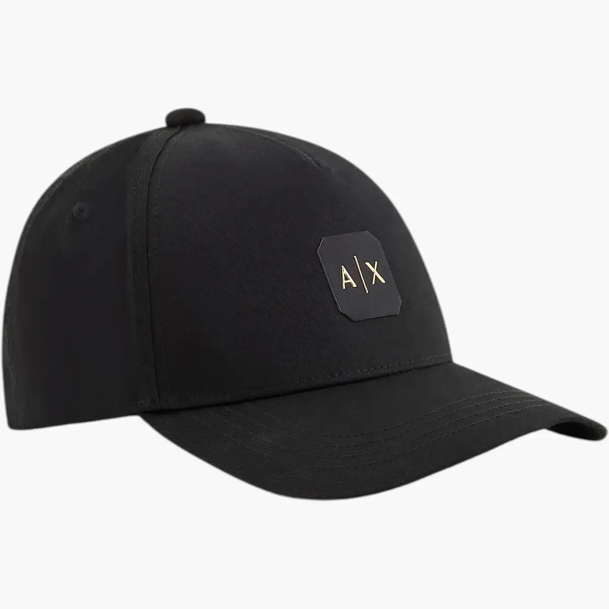 Black Cotton Cap With Gold Logo Patch And An Adjustable Back