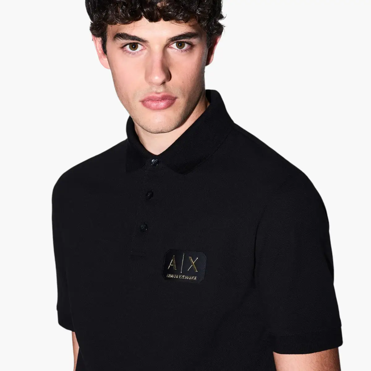 Black And Gold Regular Fit Cotton Polo Shirt With Logo Patch