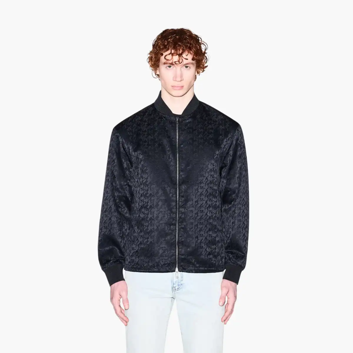 Regular Fit Monochromatic All Over Logo Jacket With Dual Zip Closure