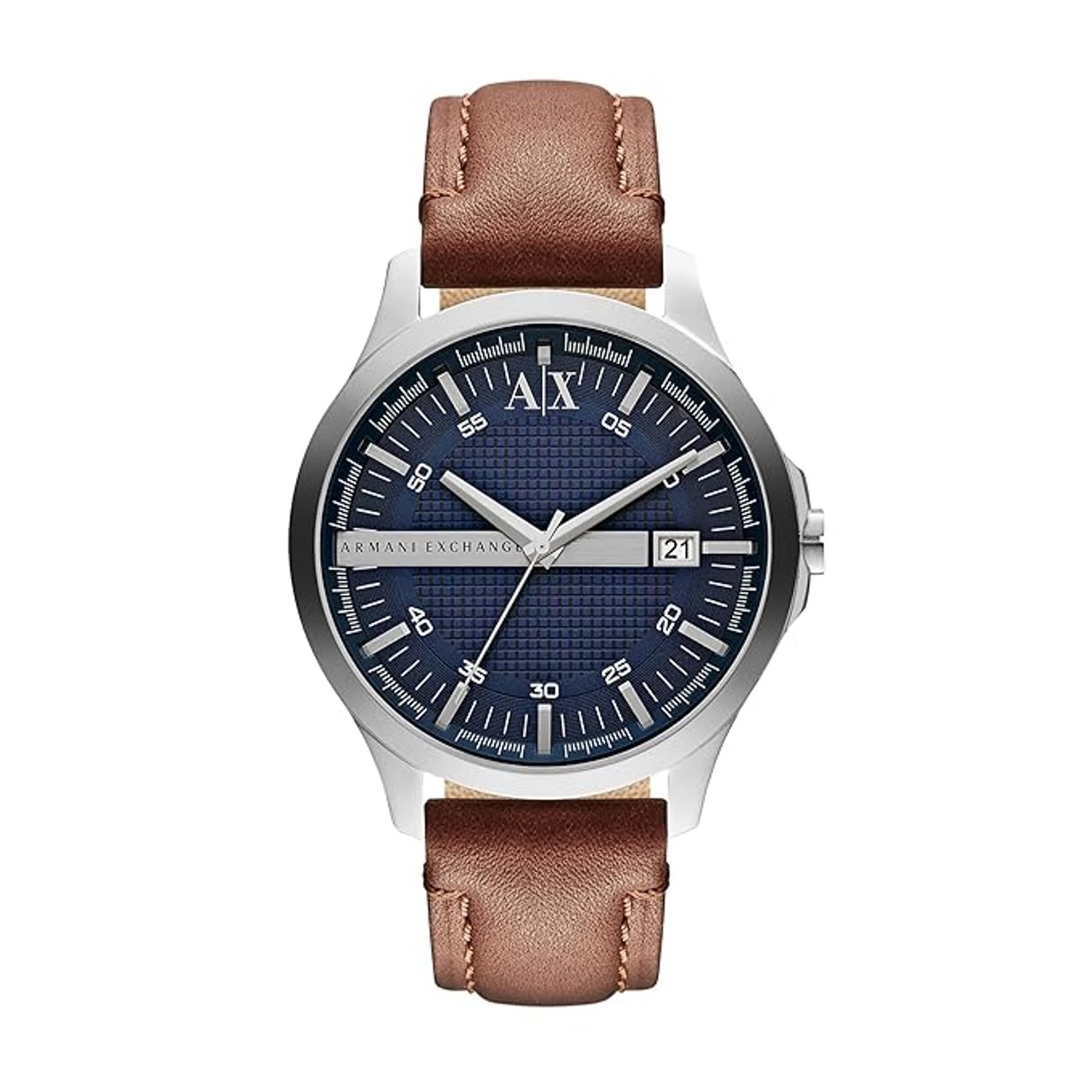 Armani Exchange Leather Analog Blue Dial Men Watch, Brown Band (AX2133)