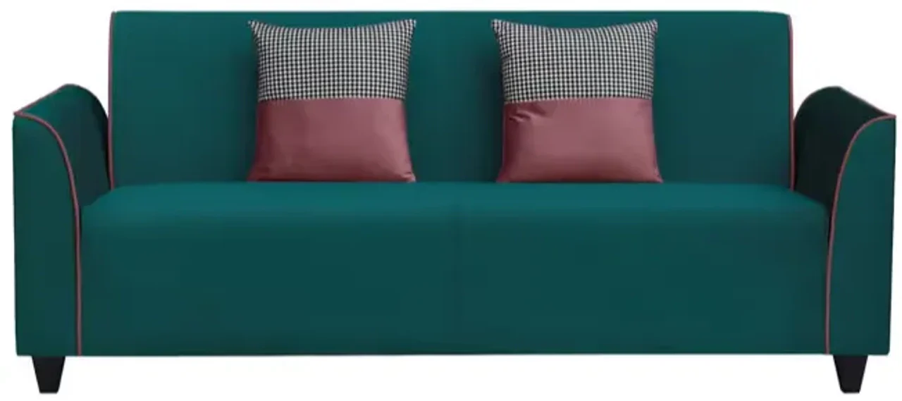 Hidenchic Beckett Cushion Back 3 Seater Fabric Sofa - Green & Dark Pink