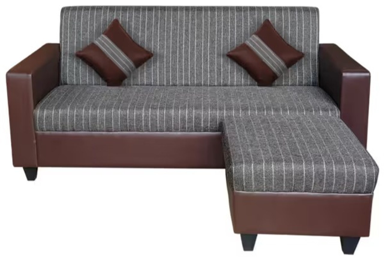 Hidenchic - Cornelia Fabric 4 Seater (3 Seater + Ottoman) Sofa - Grey & Brown