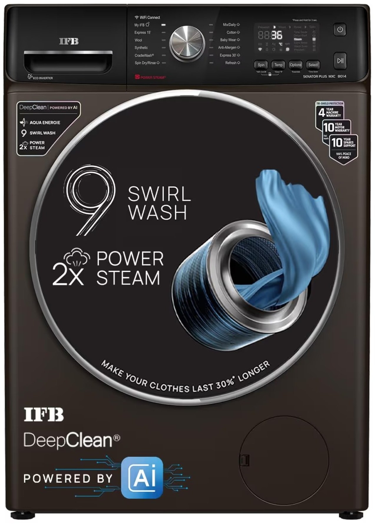 IFB Fully Automatic Front Load Washing Machine 8 Kg 5 Star AI Eco Inverter Smart 3D Wash Technology Mocha (SENATOR PLUS MXC 8014)