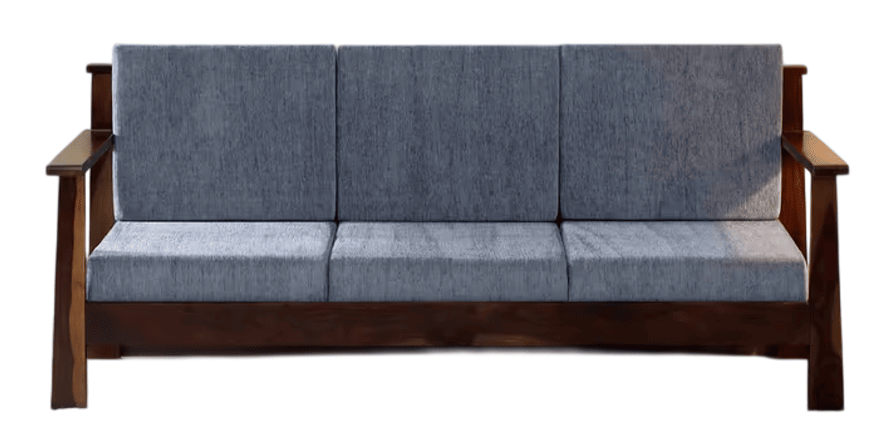 Hidenchic Ohio Sheesham Wood 3 Seater Sofa In Teak Finish Grey