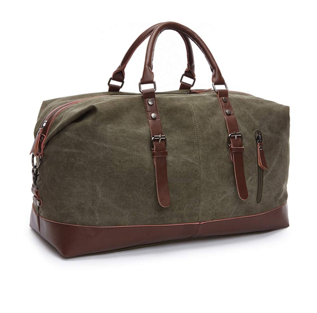 Style Homez Leather Canvas Weekender Duffle Bag 45L Navy Green
