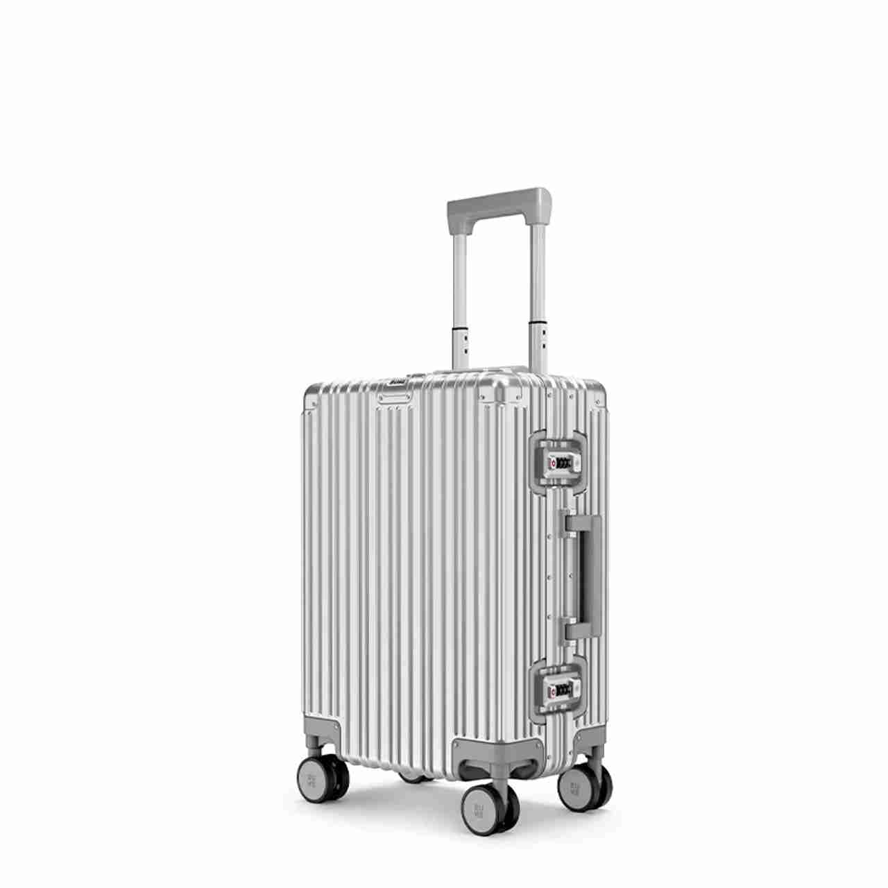 EUME 100% Aluminium Cabin Trolley Bag Small 50cm Aluminium Silver with Grey Wheels