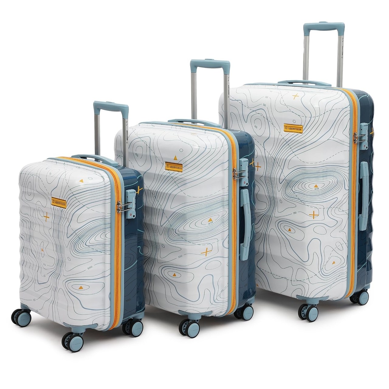 Uppercase Topo Hard Luggage Trolley Bag Set of 3 (S+M+L) White and Blue