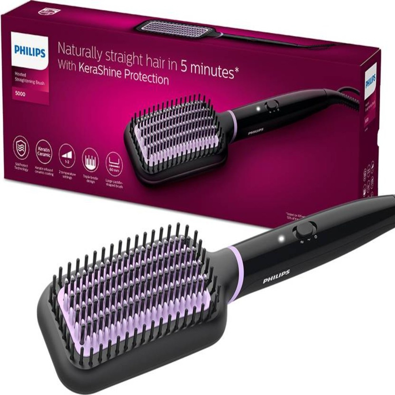 Hair Straightener Heated Straightening Brush Black (BHH880 /10)