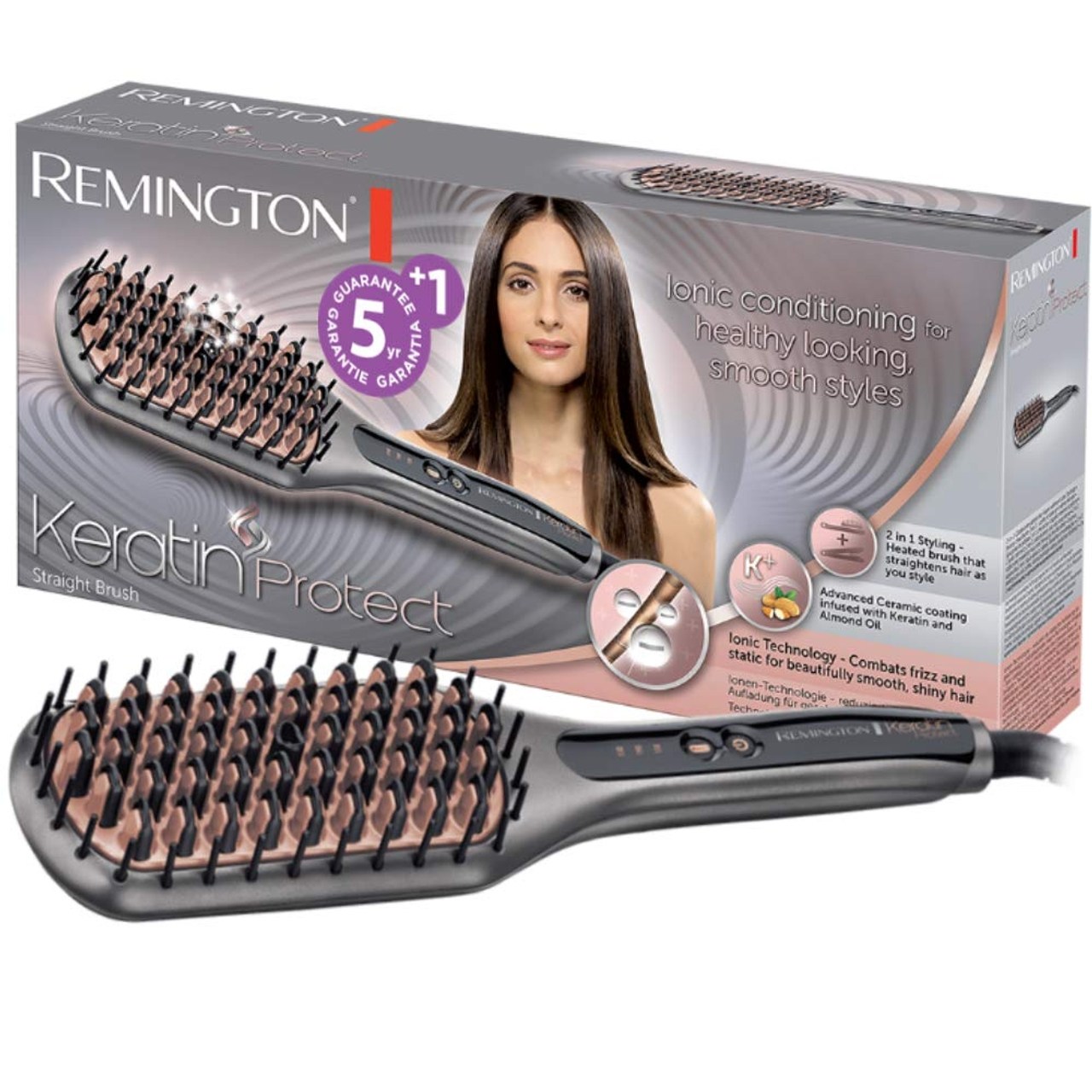 66 W Keratin Protect Sleek & Smooth Heated Straightening Brush, CB7480 - Grey