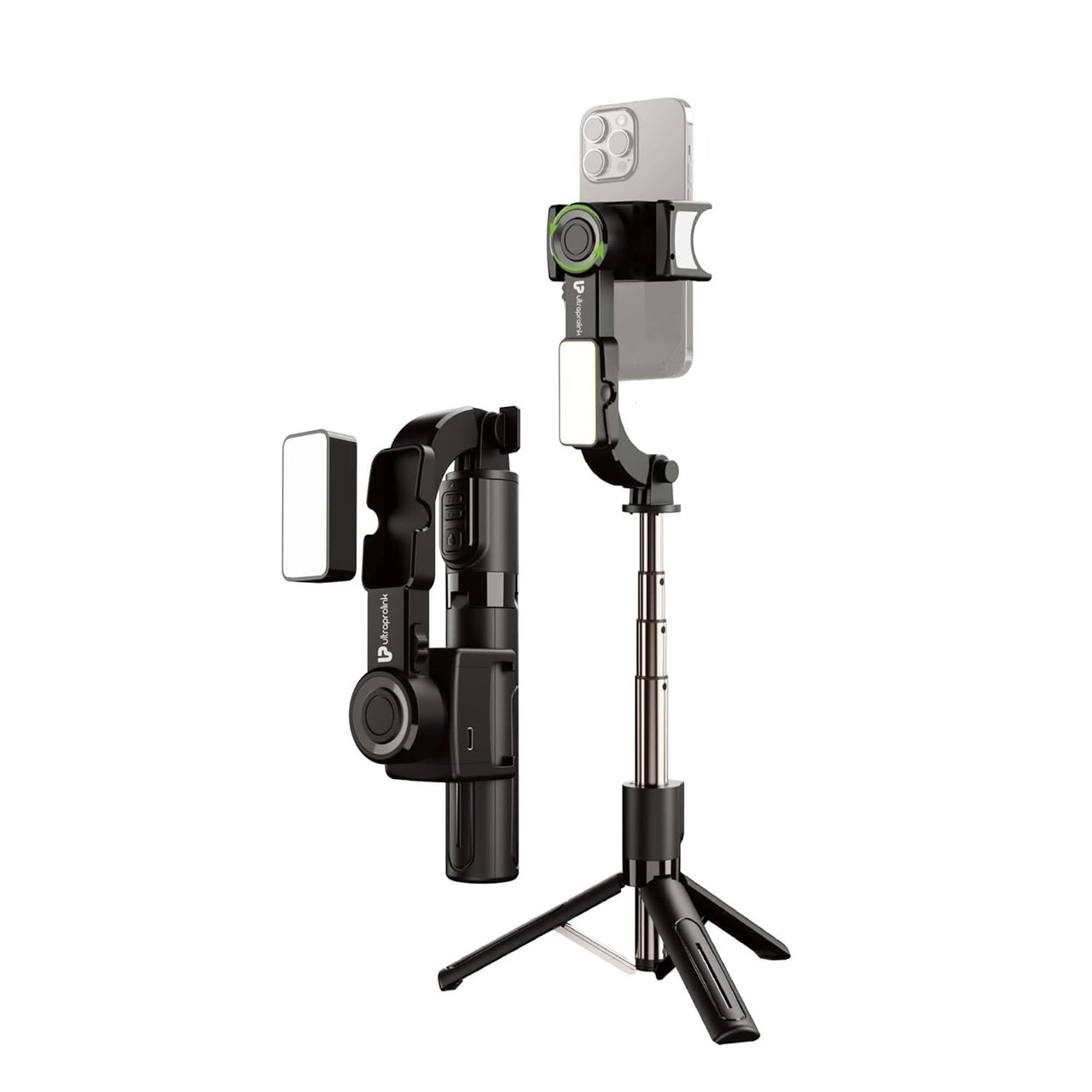 UltraProlink Snap-Z Pro|1-Axis Gimbal Stabilizer with Full control BT Remote| Selfie Stick Tripod with 9 mode magnetic Fill Light| Anti-Shake for iPhone & Android Extendable 680mm|360° Rotation|UM1268