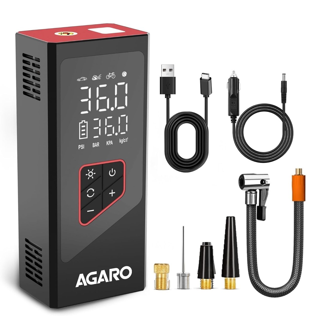 AGARO Regency Cordless Portable Tyre Inflator, Rechargeable, 6000 mAh (3 * 2000) Batteries